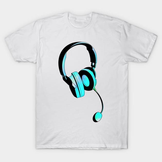 Gamer headset aqua T-Shirt by Gavlart